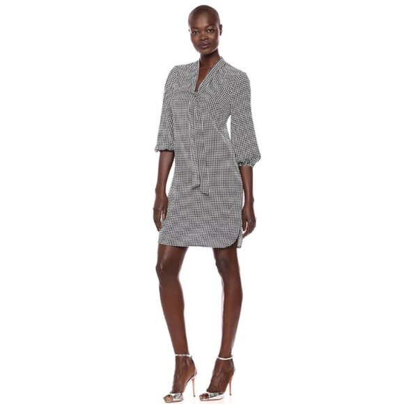 Adrianna Papell Long Sleeve Houndstooth Stretch Chiffon Sheath Dress Sz 14 - Picture 1 of 14